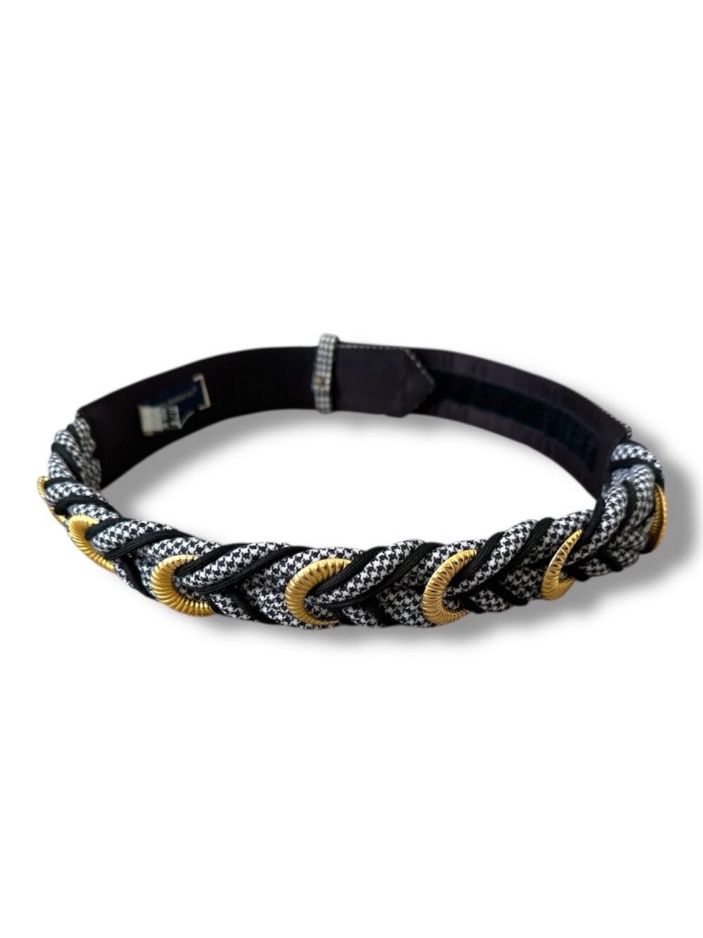 Vintage 80s Ginnie Johansen Designs Black & White Houndstooth Braided Belt USA